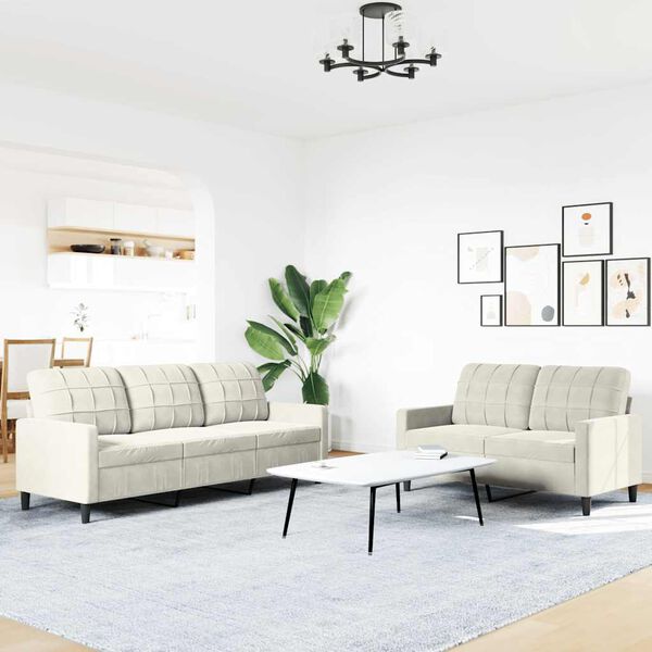 vidaXL Sofos komplektas su pagalvėlėmis, 2 dalių, kreminis, aksomas