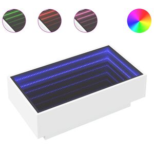 vidaXL Kavos staliukas su LED, baltas, 90x50x30cm, apdirbta mediena