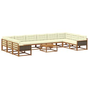 vidaXL Lauko sofos komplektas 11 pcs Natūralus ir grietinėlė