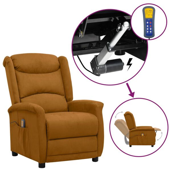 vidaXL Atsistojantis masažinis krėslas, rudas, mikropluošto audinys