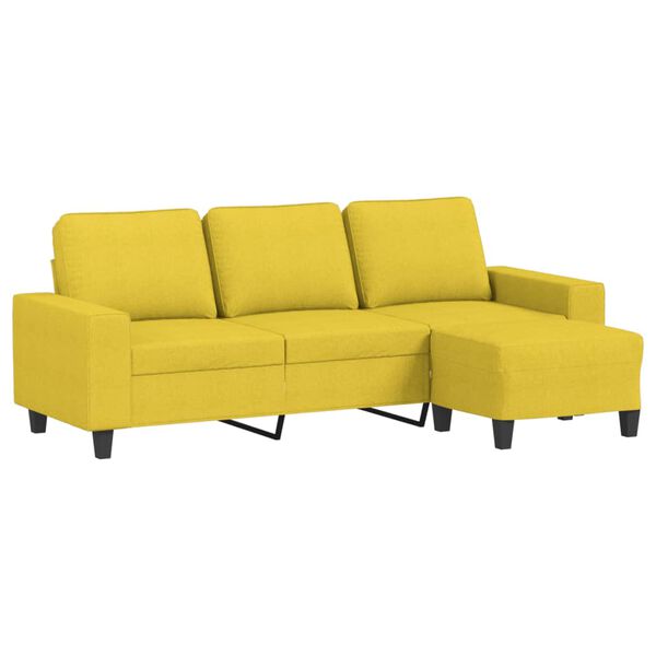 vidaXL Trivietė sofa su pakoja, šviesiai geltona, 180cm, audinys