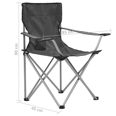 vidaXL Stovyklavimui skirtas stalo ir kėdžių kompl., 3 d., pilkas