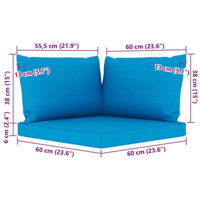 vidaXL Dvivietė sodo sofa iš palečių su mėlynomis pagalvėlėmis, pušis
