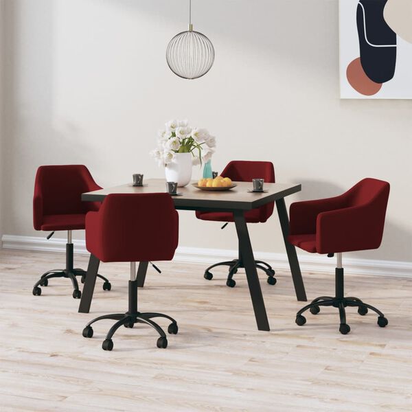 vidaXL Pasukamos valgomojo kėdės, 4vnt., vyno raudonos, aksomas