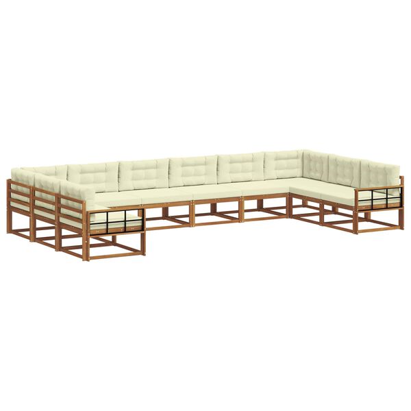 vidaXL Lauko sofos komplektas 10 pcs Natūralus ir grietinėlė