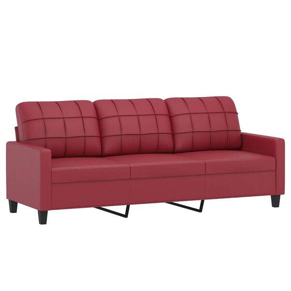 vidaXL Trivietė sofa su pakoja, raudonojo vyno, 180cm, dirbtinė oda