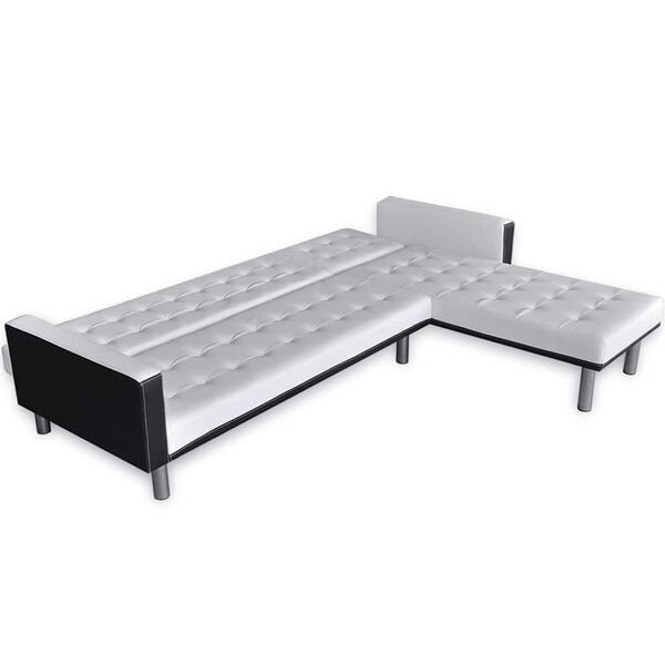 vidaXL L formos sofa-lova, dirbtinė oda, balta ir juoda