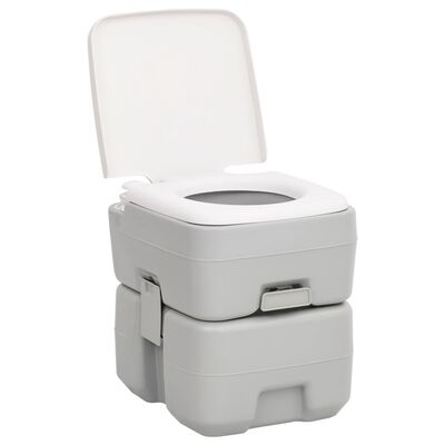 vidaXL Nešiojamas stovyklavimo tualetas, pilkas/baltas, 20+10l, HDPE