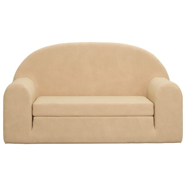 vidaXL Dvivietė vaiki&scaron;ka sofa-lova, kreminės spalvos, mink&scaron;tas pliu&scaron;as