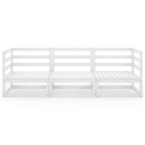 vidaXL Trivietė sodo sofa, baltos spalvos, pušies medienos masyvas