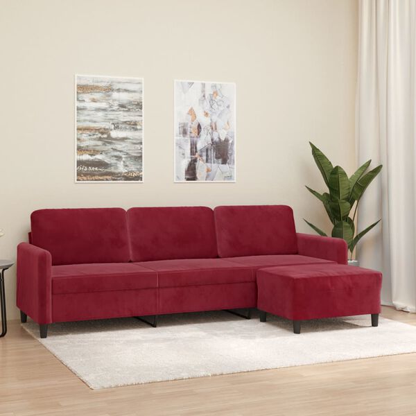 vidaXL Trivietė sofa su pakoja, raudonojo vyno spalvos, 210cm, aksomas