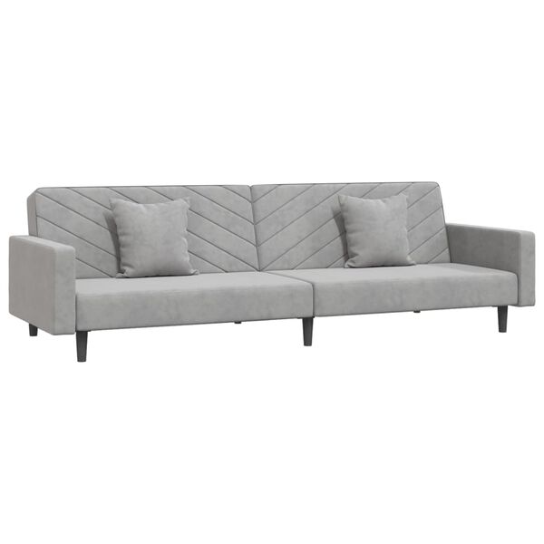 vidaXL Dvivietė sofa-lova su dvejomis pagalvėmis, pilka, aksomas