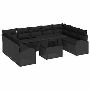 vidaXL Sodo Sofų Rinkinys su saugykla 10 pcs Juoda poliratanas