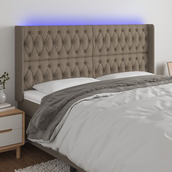 vidaXL Galvūgalis su LED, taupe spalvos, 183x16x118/128cm, audinys
