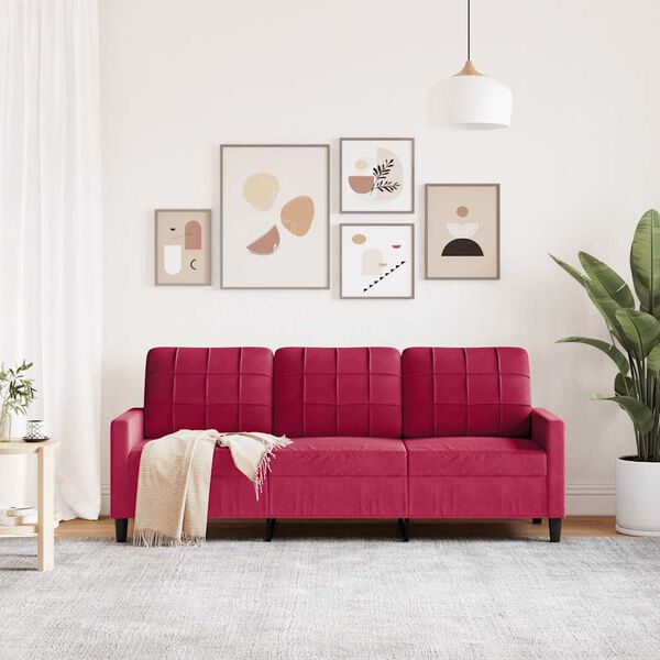 vidaXL Trivietė sofa, raudonojo vyno spalvos, 180cm, aksomas