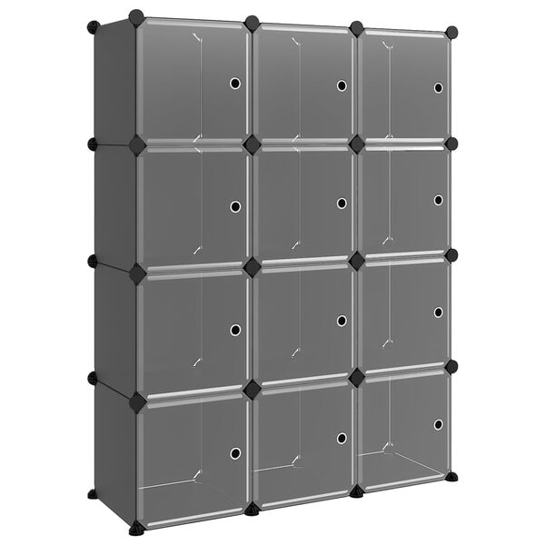 vidaXL Storage Cube Organizer su 12 kubelių ir durelėmis Black PP