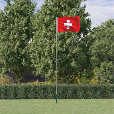 vidaXL Šveicarijos vėliava su stiebu, aliuminis, 5,55m