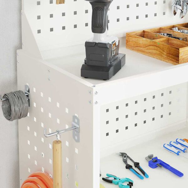 vidaXL Įrankių vežimėlis su lentyna su ratu Balta 65 x 35 x 111 cm