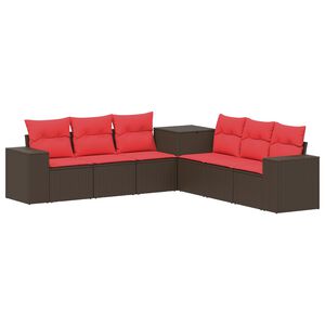 vidaXL Sofos komplektas 7 vnt. Ruda ir raudona Poli ratanas ir plienas