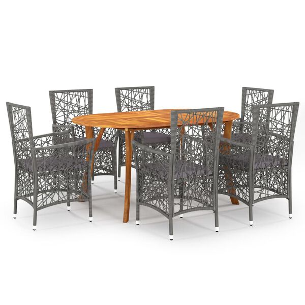 vidaXL Sodo valgomojo baldų komplektas, 7 dalių, pilkos spalvos