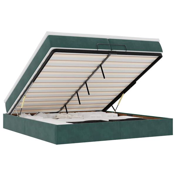 vidaXL Osmanų lovos rėmas su čiužiniais, žalias, 200x200cm, aksomas