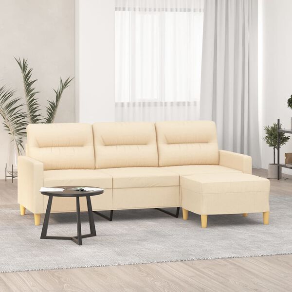 vidaXL Trivietė sofa su pakoja, kreminės spalvos, 180cm, audinys