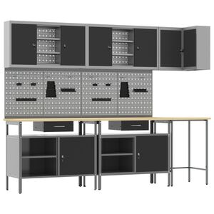 vidaXL Darbo spintos rinkinys su stalčių 10 pcs Juoda ir pilka