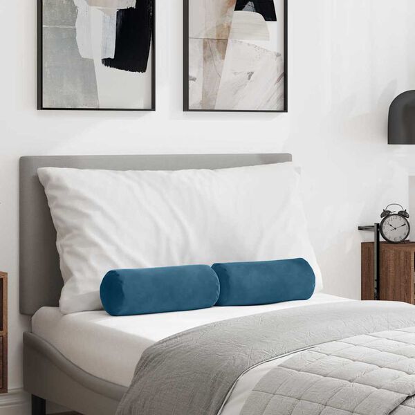 vidaXL Pagalvės 2 pcs Mėlyna Ø 15 x 40 cm Kordūrinis audinys
