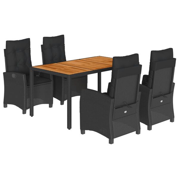 vidaXL Sodo komplektas su pagalvėlėmis, 5 dalių, juodas, poliratanas