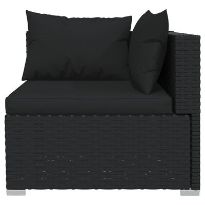 vidaXL Trivietė sofa su pagalvėlėmis, juodos spalvos, poliratanas