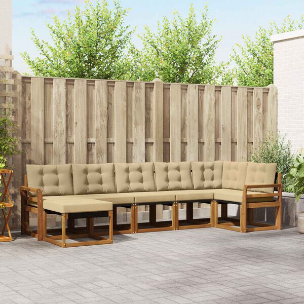 vidaXL Lauko sofos komplektas su pagalve 7 pcs Natūralus ir bežinis