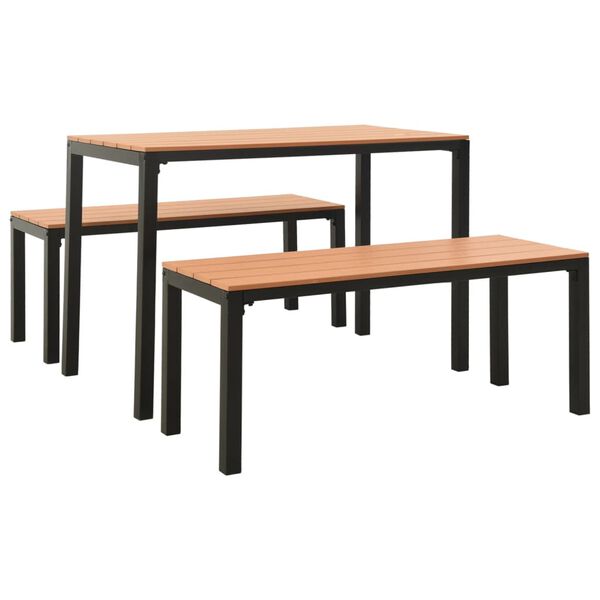 vidaXL Sodo valgomojo komplektas, 3 dalių, rudas/juodas, plienas/WPC