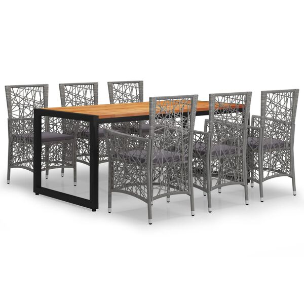 vidaXL Sodo valgomojo baldų komplektas, 7 dalių, pilkos spalvos