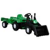 vidaXL Vaikiškas traktorius su priekaba ir krautuvu, žalias ir juodas