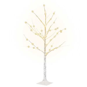 vidaXL Beržas su 48 &scaron;iltomis baltomis LED lemputėmis, 120cm, baltas