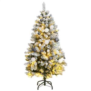 vidaXL Kalėdų eglutė su &scaron;arnyrinėmis &scaron;akomis/LED/žaisliukais, 120cm