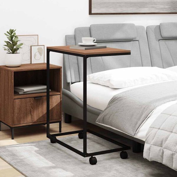 vidaXL &Scaron;oninis staliukas su ratukais, juodas, 55x35x70cm, mediena