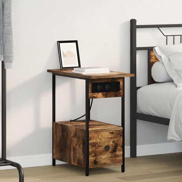 vidaXL &Scaron;alia lovos spintelė su stalčių Rūkyta ąžuolas 60 x 30 x 61 cm