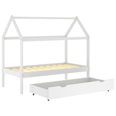 vidaXL Vaikiškos lovos rėmas su stalčiumi, baltas, 80x160cm, pušis