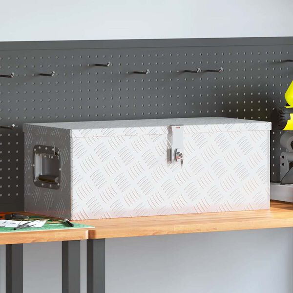 vidaXL Daiktadėžė, sidabrinės spalvos, 70x31x27cm, aliuminis