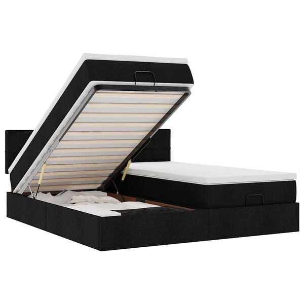 vidaXL Osmanų lovos rėmas su čiužiniais, juodas, 180x200cm, audinys