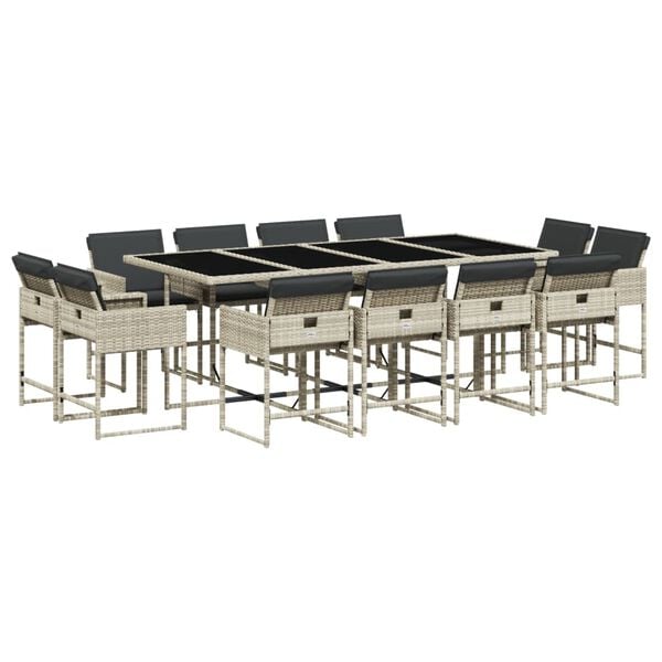 vidaXL Sodo komplektas su pagalvėlėmis, 13 dalių, pilkas, poliratanas