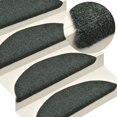 vidaXL Lipnūs laiptų kilimėliai, 15vnt., žalios spalvos, 65x21x4cm