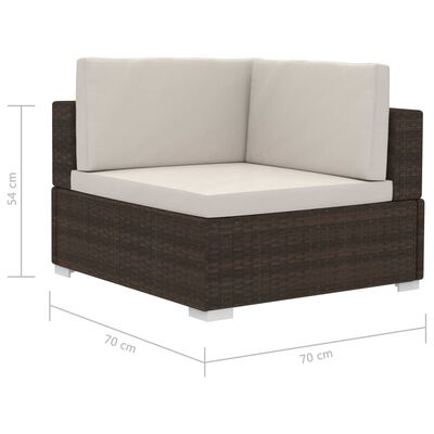 vidaXL Sodo sofos komplektas su pagalvėlėmis, 4 dalių, rudas, ratanas