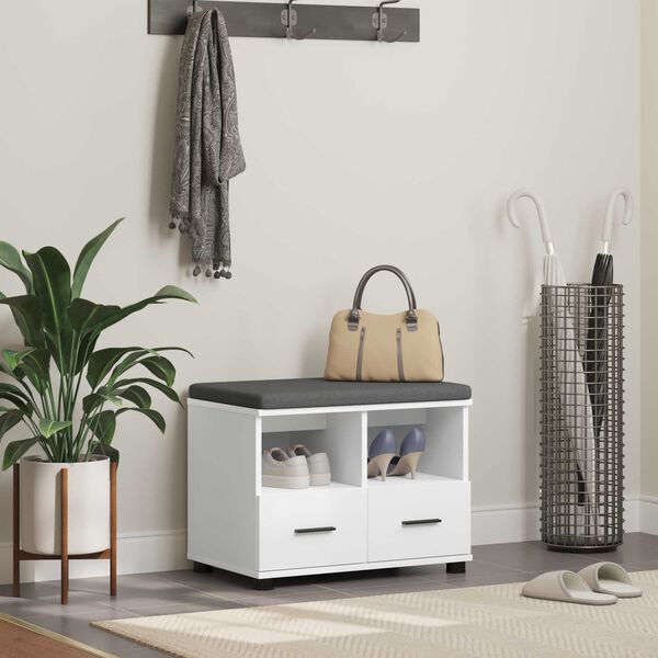 vidaXL Koridoriaus suolas su pagalve su stalčių Balta 60 x 38 x 46 cm