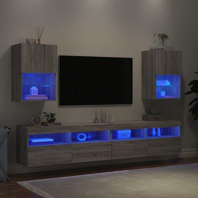 vidaXL TV spintelės su LED, 2vnt., pilkos ąžuolo, 40,5x30x60cm