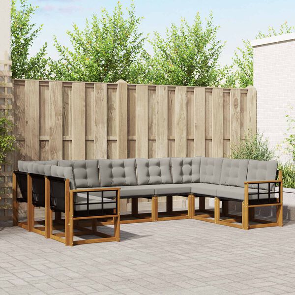 vidaXL Lauko sofos komplektas 9 pcs Natūrali ir &scaron;viesiai pilka