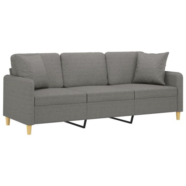 vidaXL Trivietė sofa su pagalvėmis, tamsiai pilka, 180cm, audinys