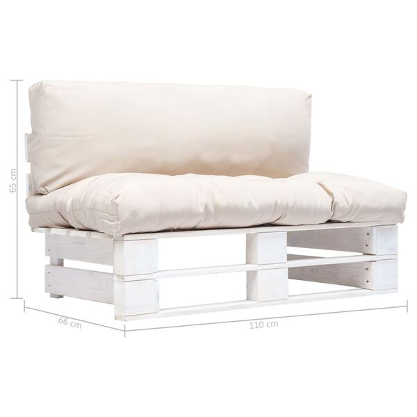 vidaXL Sodo sofa i&scaron; palečių su smėlio pagalvėlėmis, pu&scaron;ies mediena