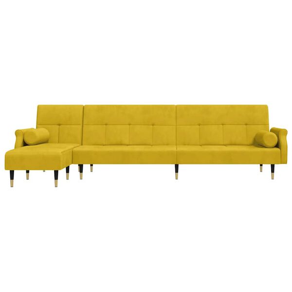 vidaXL L formos sofa-lova, geltonos spalvos, 271x140x70cm, aksomas